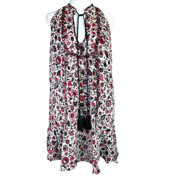 A.L.C. Mini Dress Size 4 Halter 100% Silk Lined Floral Print Creme Red and Black - Picture 1 of 10